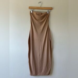 Nude, strapless, body con, stretchy, midi dress